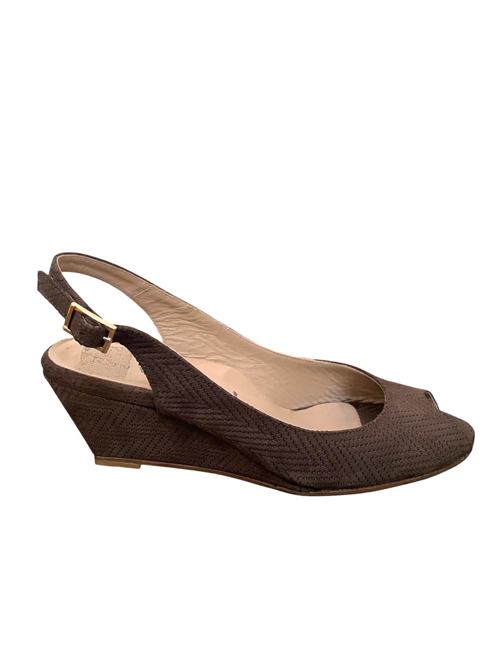 Ron White Women's Brown Slingback Wedge Peep Toe Sandals Size 37